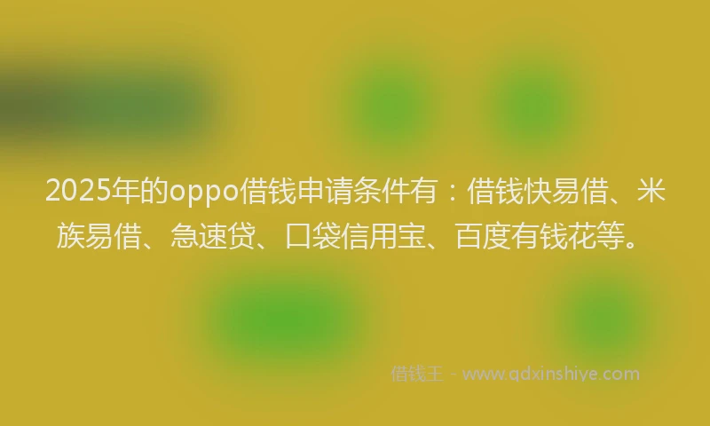 2025年的oppo借钱申请条件有：借钱快易借、米族易借、急速贷、口袋信用宝、百度有钱花等。