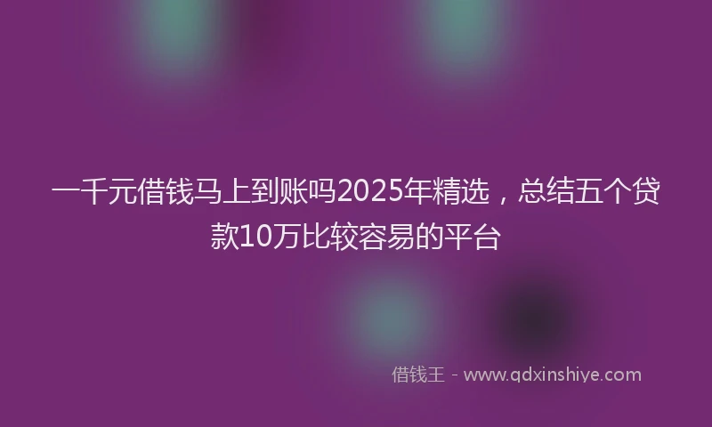 一千元借钱马上到账吗2025年精选，总结五个贷款10万比较容易的平台
