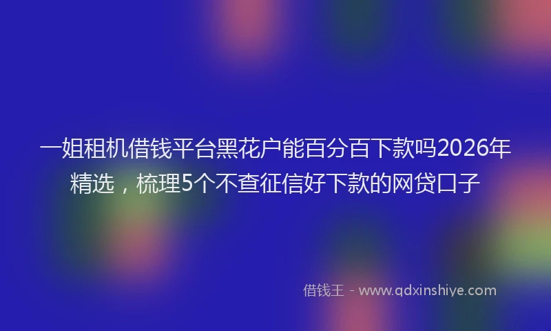 一姐租机借钱平台黑花户能百分百下款吗2026年精选，梳理5个不查征信好下款的网贷口子