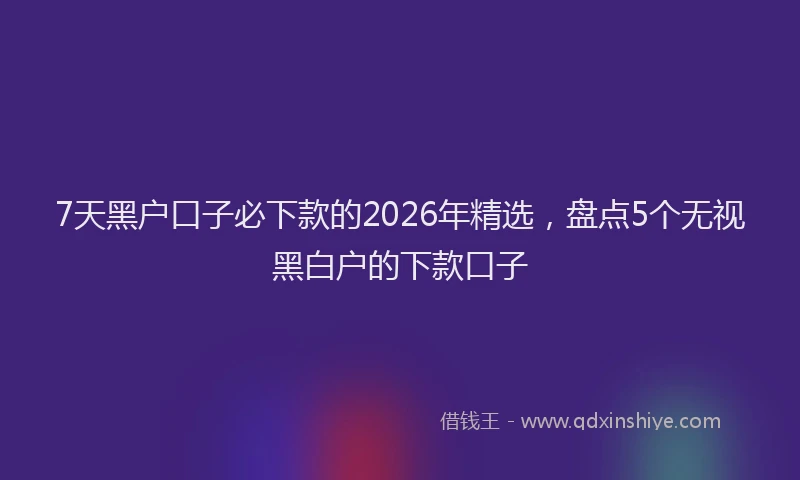 7天黑户口子必下款的2026年精选，盘点5个无视黑白户的下款口子
