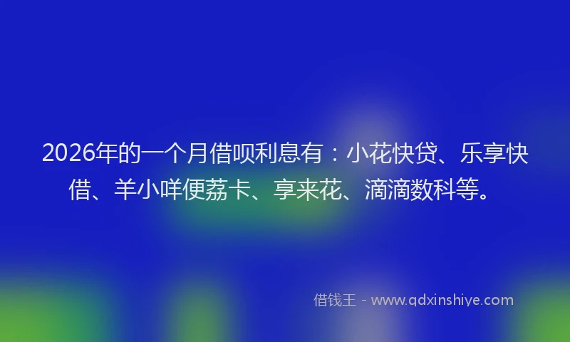 2026年的一个月借呗利息有：小花快贷、乐享快借、羊小咩便荔卡、享来花、滴滴数科等。