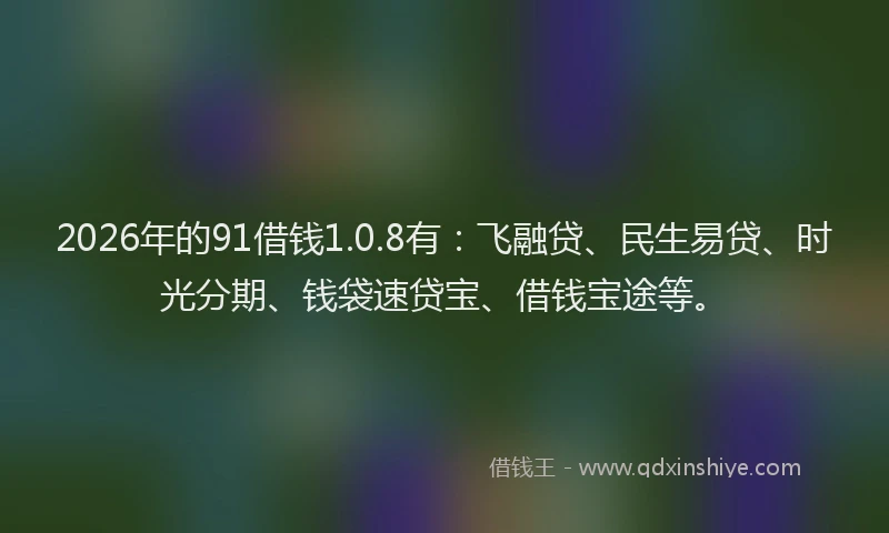 2026年的91借钱1.0.8有:飞融贷、民生易贷、时光分期、钱袋速贷宝、借钱宝途等。