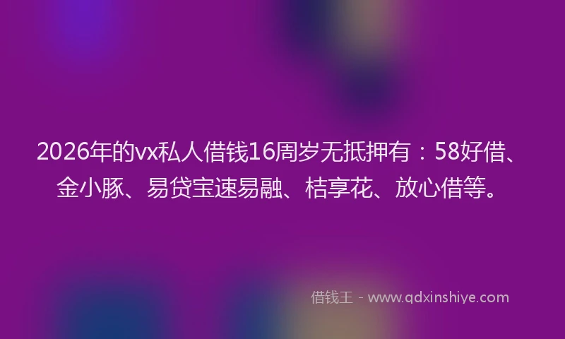 2026年的vx私人借钱16周岁无抵押有:58好借、金小豚、易贷宝速易融、桔享花、放心借等。