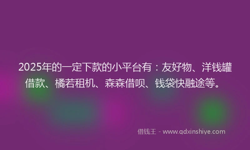 2025年的一定下款的小平台有：友好物、洋钱罐借款、橘若租机、森森借呗、钱袋快融途等。