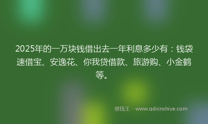 2025年的一万块钱借出去一年利息多少有：钱袋速借宝、安逸花、你我贷借款、旅游购、小金鹤等。