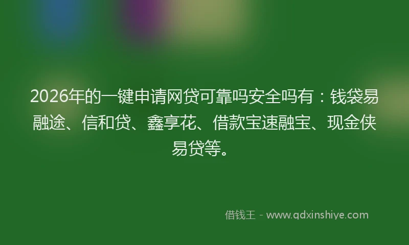 2026年的一键申请网贷可靠吗安全吗有：钱袋易融途、信和贷、鑫享花、借款宝速融宝、现金侠易贷等。