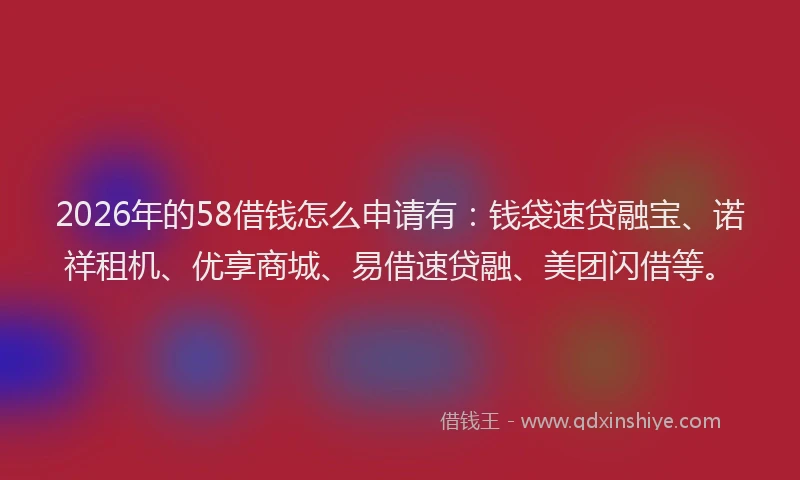 2026年的58借钱怎么申请有:钱袋速贷融宝、诺祥租机、优享商城、易借速贷融、美团闪借等。
