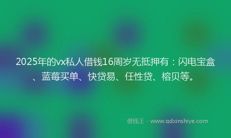 2025年的vx私人借钱16周岁无抵押有：闪电宝盒、蓝莓买单、快贷易、任性贷、榕贝等。