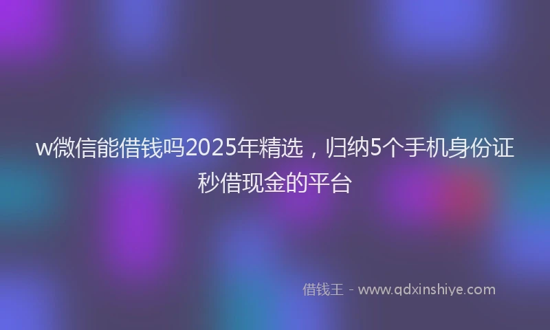 w微信能借钱吗2025年精选，归纳5个手机身份证秒借现金的平台