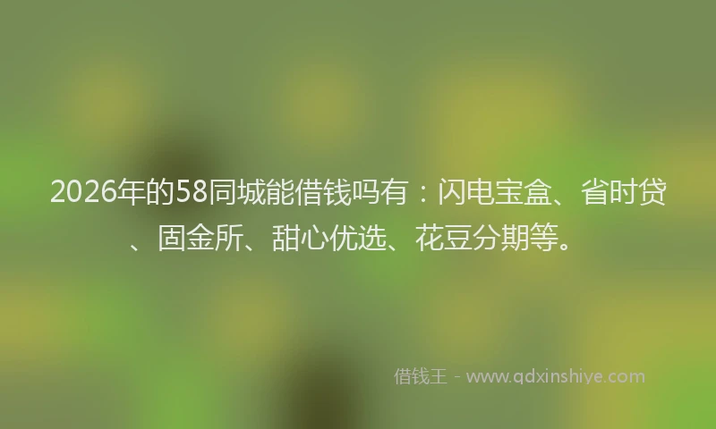 2026年的58同城能借钱吗有：闪电宝盒、省时贷、固金所、甜心优选、花豆分期等。