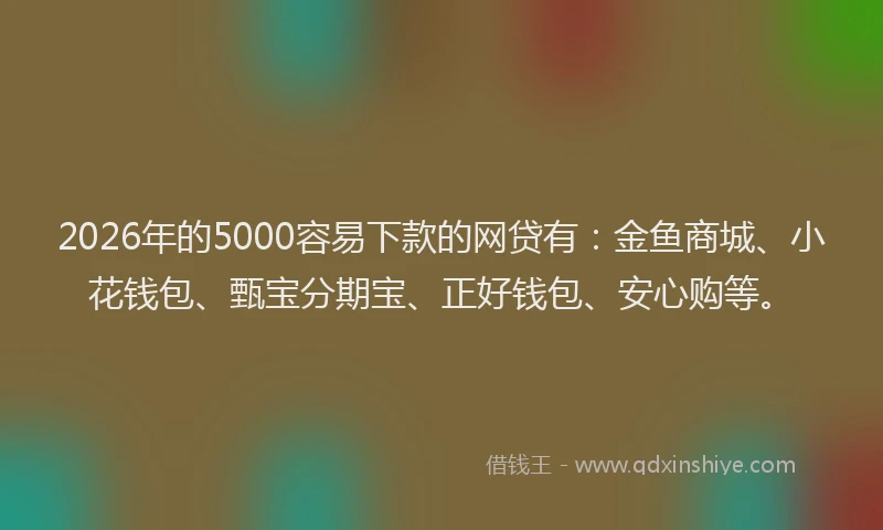 2026年的5000容易下款的网贷有：金鱼商城、小花钱包、甄宝分期宝、正好钱包、安心购等。