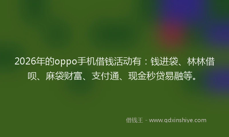 2026年的oppo手机借钱活动有：钱进袋、林林借呗、麻袋财富、支付通、现金秒贷易融等。