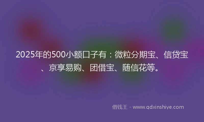 2025年的500小额口子有：微粒分期宝、信贷宝、京享易购、团借宝、随信花等。