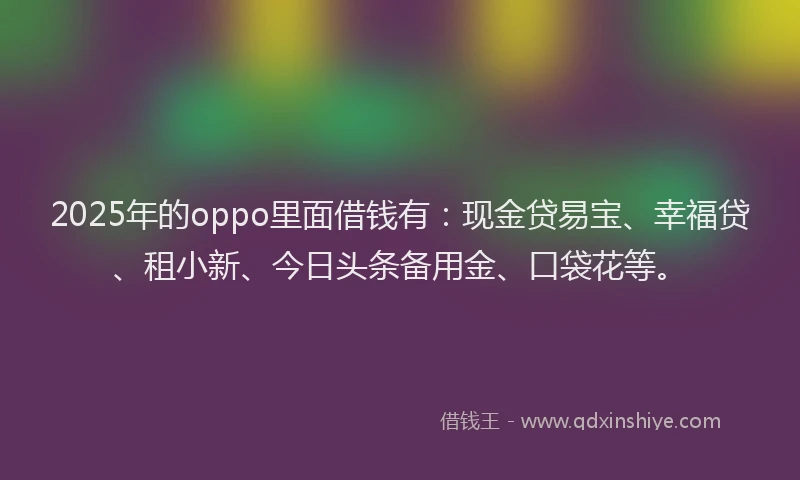 2025年的oppo里面借钱有：现金贷易宝、幸福贷、租小新、今日头条备用金、口袋花等。