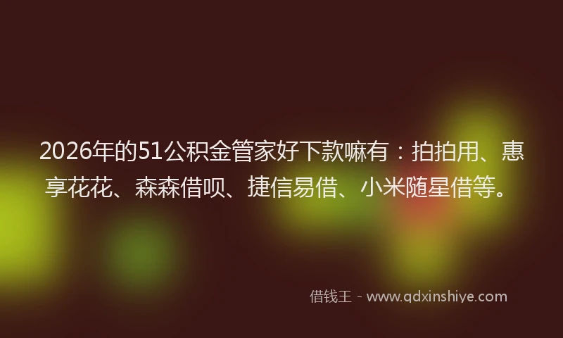 2026年的51公积金管家好下款嘛有：拍拍用、惠享花花、森森借呗、捷信易借、小米随星借等。