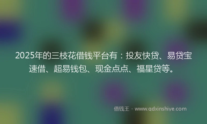 2025年的三枝花借钱平台有：投友快贷、易贷宝速借、超易钱包、现金点点、福星贷等。