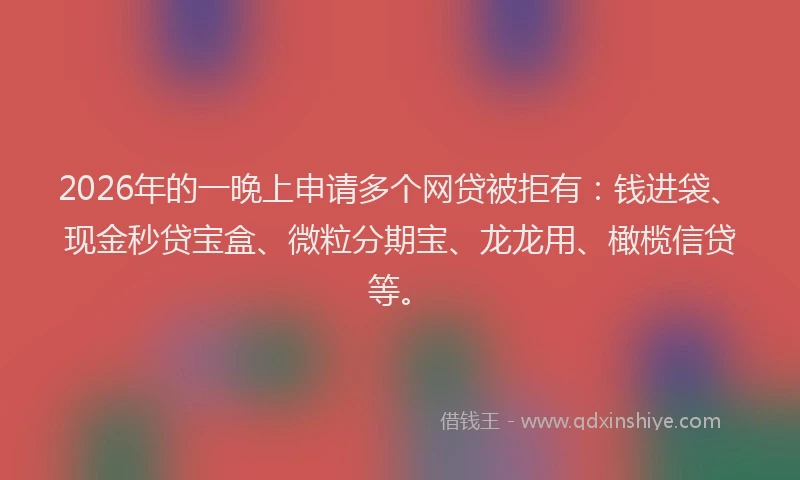2026年的一晚上申请多个网贷被拒有：钱进袋、现金秒贷宝盒、微粒分期宝、龙龙用、橄榄信贷等。