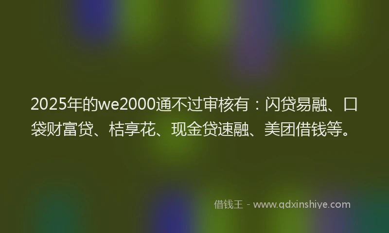 2025年的we2000通不过审核有：闪贷易融、口袋财富贷、桔享花、现金贷速融、美团借钱等。