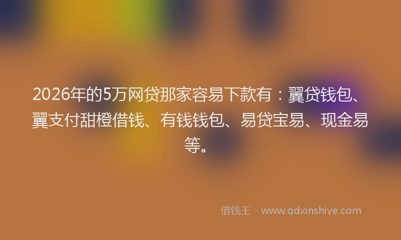 2026年的5万网贷那家容易下款有：翼贷钱包、翼支付甜橙借钱、有钱钱包、易贷宝易、现金易等。