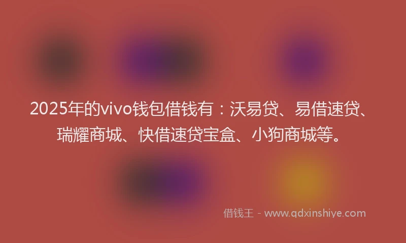 2025年的vivo钱包借钱有：沃易贷、易借速贷、瑞耀商城、快借速贷宝盒、小狗商城等。