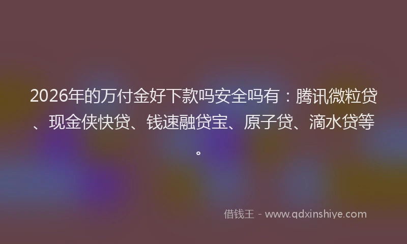 2026年的万付金好下款吗安全吗有：腾讯微粒贷、现金侠快贷、钱速融贷宝、原子贷、滴水贷等。
