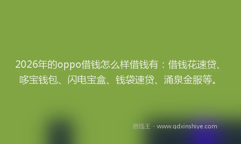 2026年的oppo借钱怎么样借钱有:借钱花速贷、哆宝钱包、闪电宝盒、钱袋速贷、涌泉金服等。
