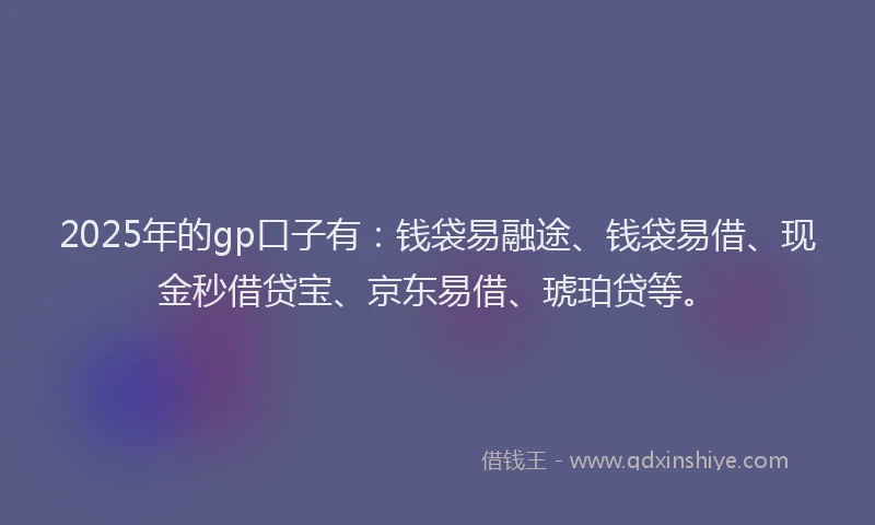 2025年的gp口子有：钱袋易融途、钱袋易借、现金秒借贷宝、京东易借、琥珀贷等。