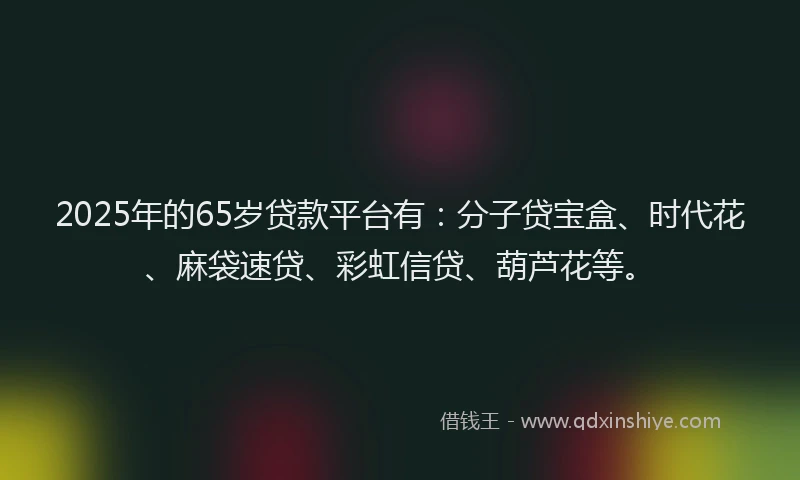 2025年的65岁贷款平台有：分子贷宝盒、时代花、麻袋速贷、彩虹信贷、葫芦花等。