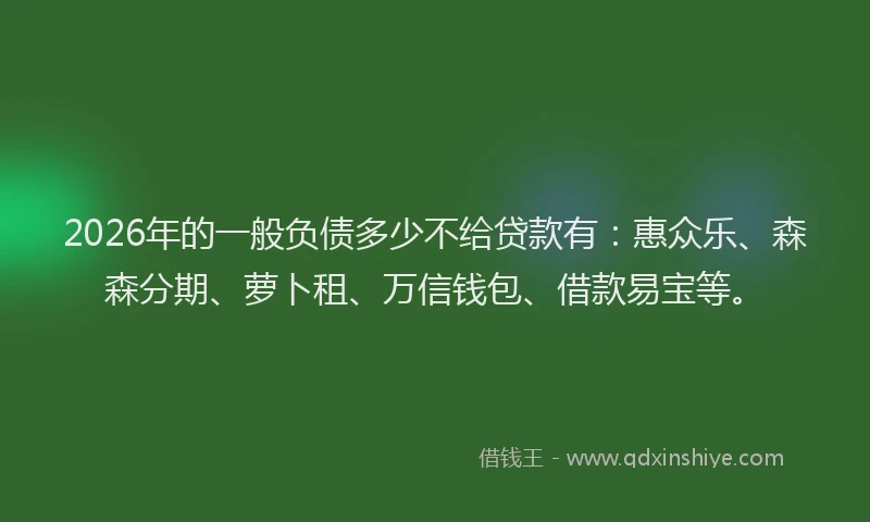 2026年的一般负债多少不给贷款有：惠众乐、森森分期、萝卜租、万信钱包、借款易宝等。