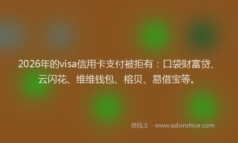 2026年的visa信用卡支付被拒有：口袋财富贷、云闪花、维维钱包、榕贝、易借宝等。