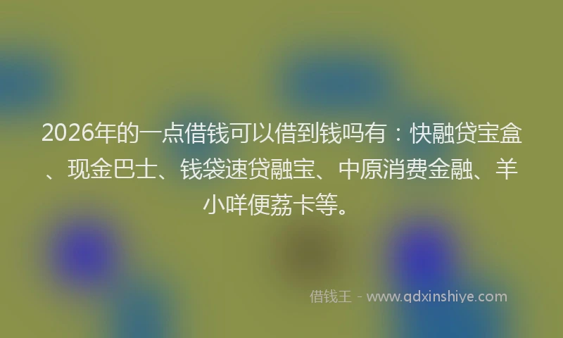 2026年的一点借钱可以借到钱吗有：快融贷宝盒、现金巴士、钱袋速贷融宝、中原消费金融、羊小咩便荔卡等。