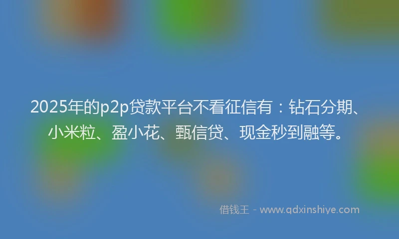 2025年的p2p贷款平台不看征信有：钻石分期、小米粒、盈小花、甄信贷、现金秒到融等。