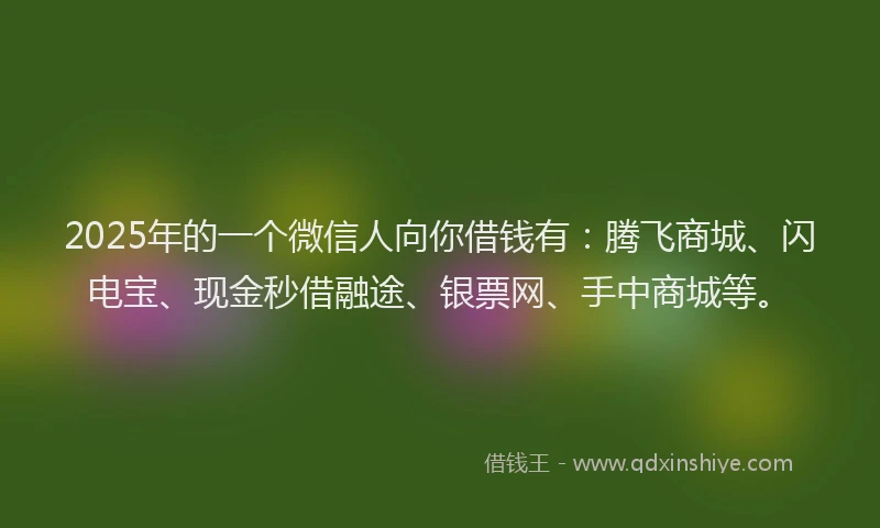 2025年的一个微信人向你借钱有:腾飞商城、闪电宝、现金秒借融途、银票网、手中商城等。
