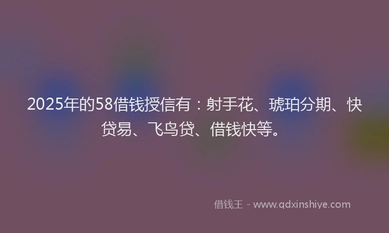 2025年的58借钱授信有：射手花、琥珀分期、快贷易、飞鸟贷、借钱快等。