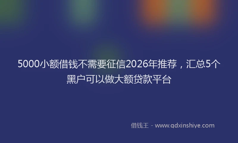 5000小额借钱不需要征信2026年推荐，汇总5个黑户可以做大额贷款平台