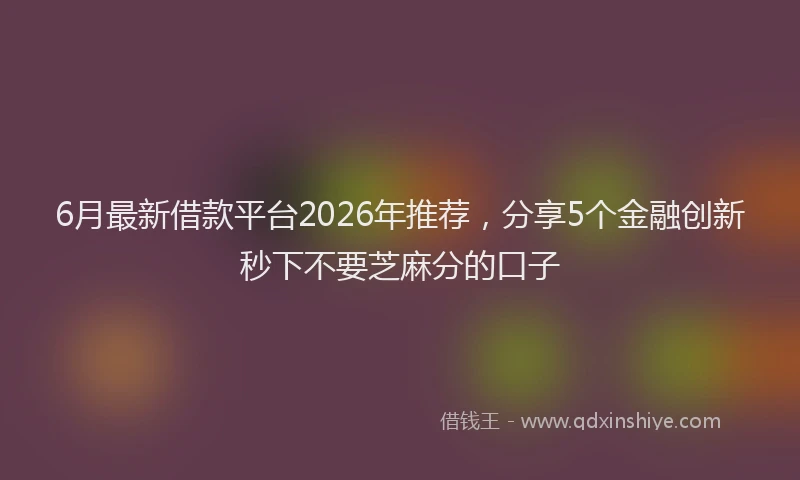 6月最新借款平台2026年推荐，分享5个金融创新秒下不要芝麻分的口子