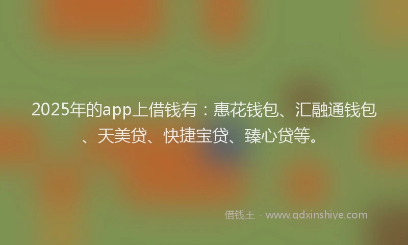 2025年的app上借钱有:惠花钱包、汇融通钱包、天美贷、快捷宝贷、臻心贷等。