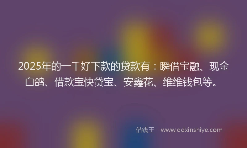 2025年的一千好下款的贷款有：瞬借宝融、现金白鸽、借款宝快贷宝、安鑫花、维维钱包等。
