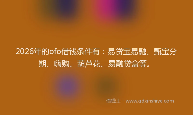 2026年的ofo借钱条件有：易贷宝易融、甄宝分期、嗨购、葫芦花、易融贷盒等。