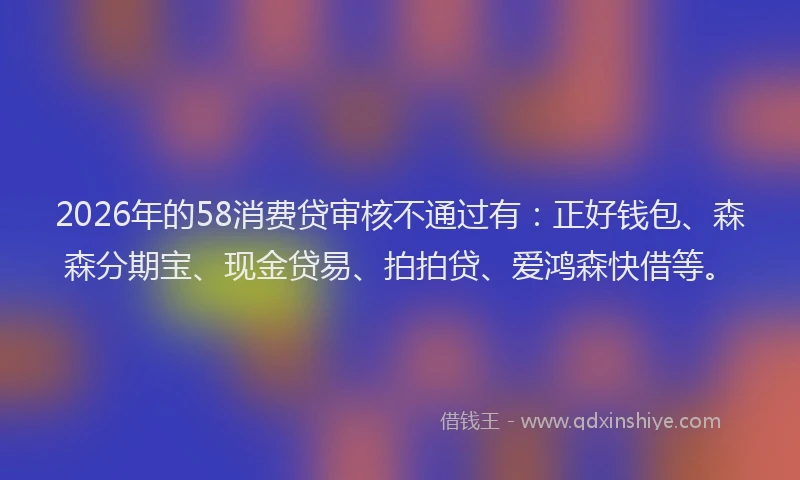 2026年的58消费贷审核不通过有:正好钱包、森森分期宝、现金贷易、拍拍贷、爱鸿森快借等。