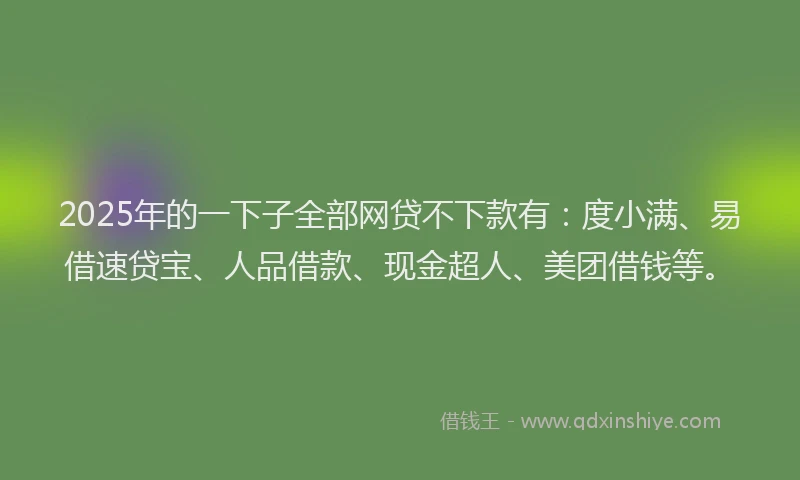 2025年的一下子全部网贷不下款有：度小满、易借速贷宝、人品借款、现金超人、美团借钱等。