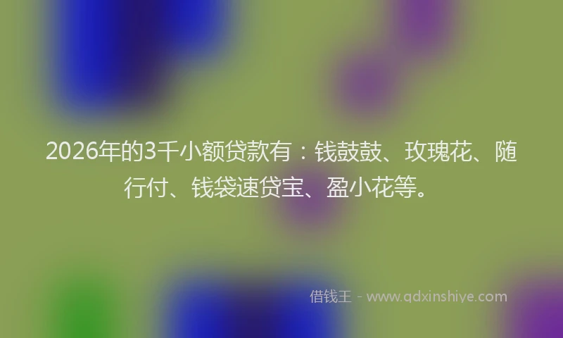 2026年的3千小额贷款有：钱鼓鼓、玫瑰花、随行付、钱袋速贷宝、盈小花等。