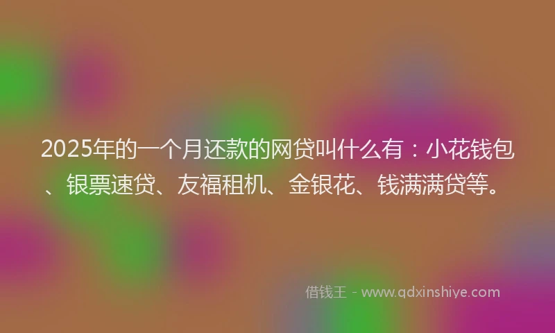 2025年的一个月还款的网贷叫什么有：小花钱包、银票速贷、友福租机、金银花、钱满满贷等。