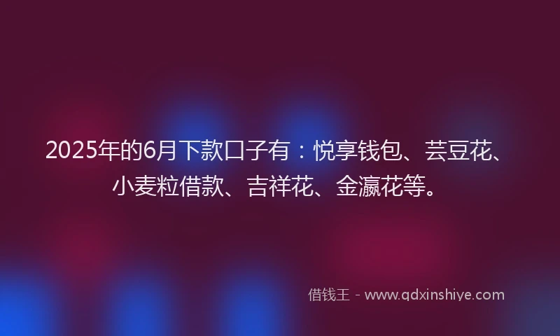 2025年的6月下款口子有：悦享钱包、芸豆花、小麦粒借款、吉祥花、金瀛花等。