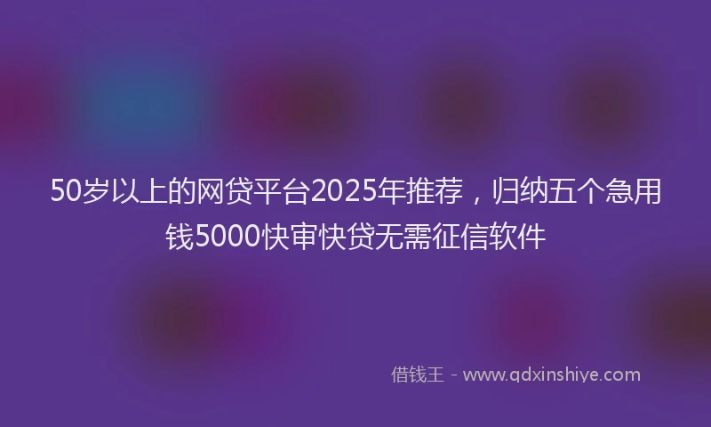 50岁以上的网贷平台2025年推荐，归纳五个急用钱5000快审快贷无需征信软件