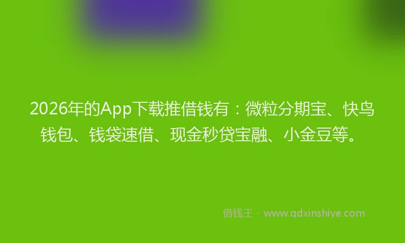 2026年的App下载推借钱有:微粒分期宝、快鸟钱包、钱袋速借、现金秒贷宝融、小金豆等。
