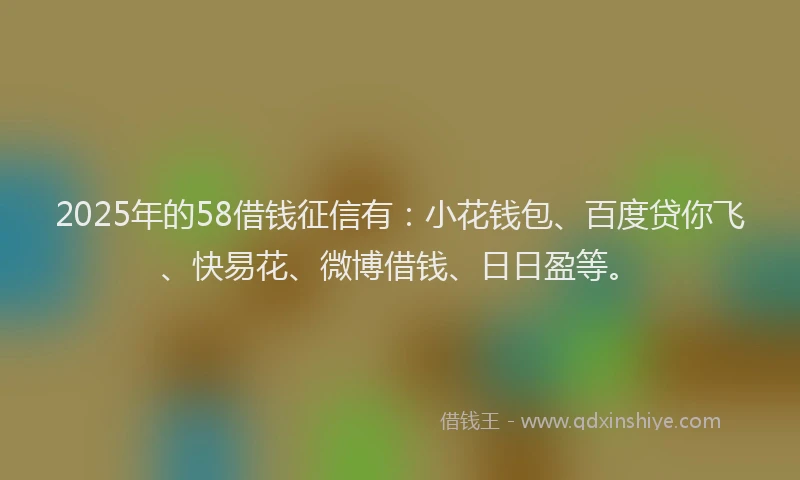 2025年的58借钱征信有:小花钱包、百度贷你飞、快易花、微博借钱、日日盈等。