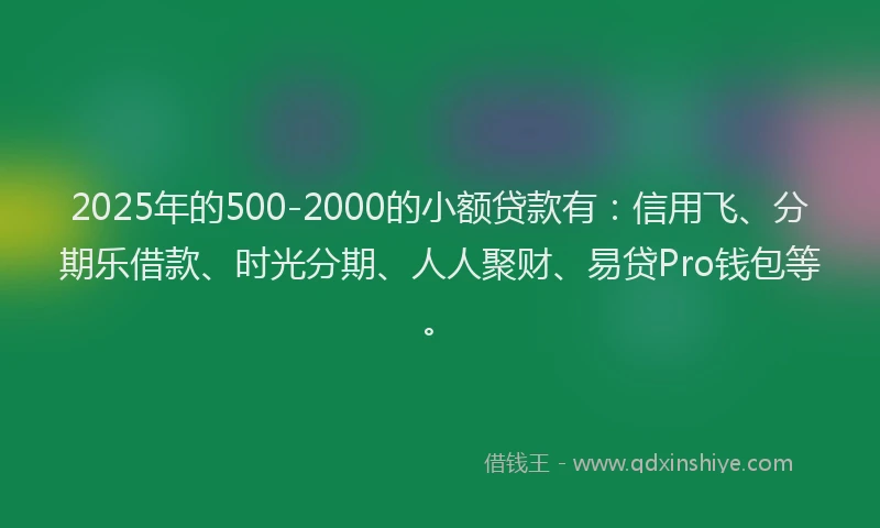 2025年的500-2000的小额贷款有：信用飞、分期乐借款、时光分期、人人聚财、易贷Pro钱包等。