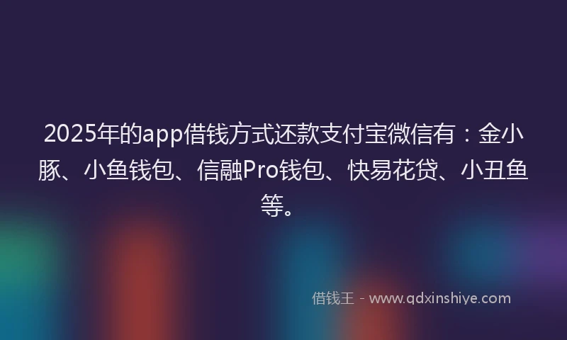 2025年的app借钱方式还款支付宝微信有：金小豚、小鱼钱包、信融Pro钱包、快易花贷、小丑鱼等。