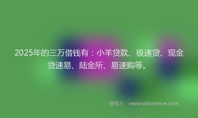 2025年的三万借钱有：小羊贷款、极速贷、现金贷速易、陆金所、易速购等。